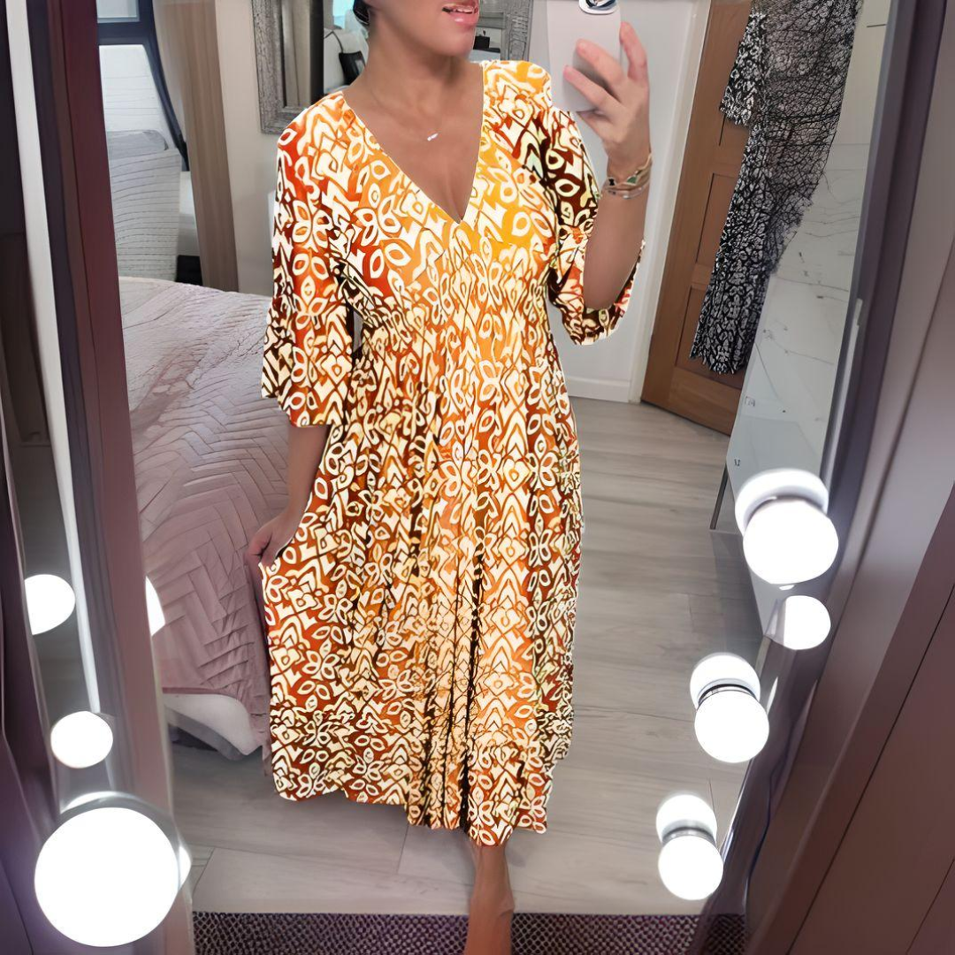 Malina - Summer Flare Sleeve Long Beach Dress Yellow