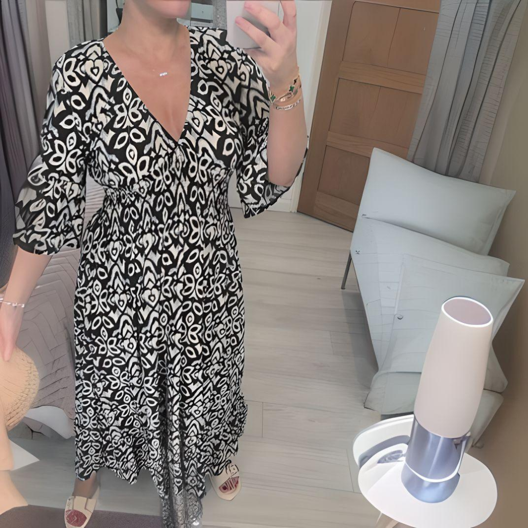 Malina - Summer Flare Sleeve Long Beach Dress Black