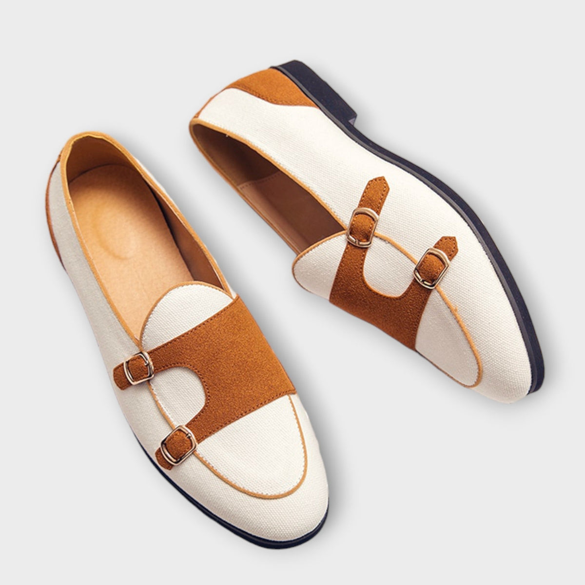 Round Toe Double Monk Strap Contrast Loafers