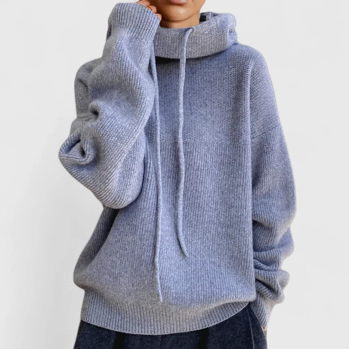 Hooded Drawstring Oversized Knit Sweater