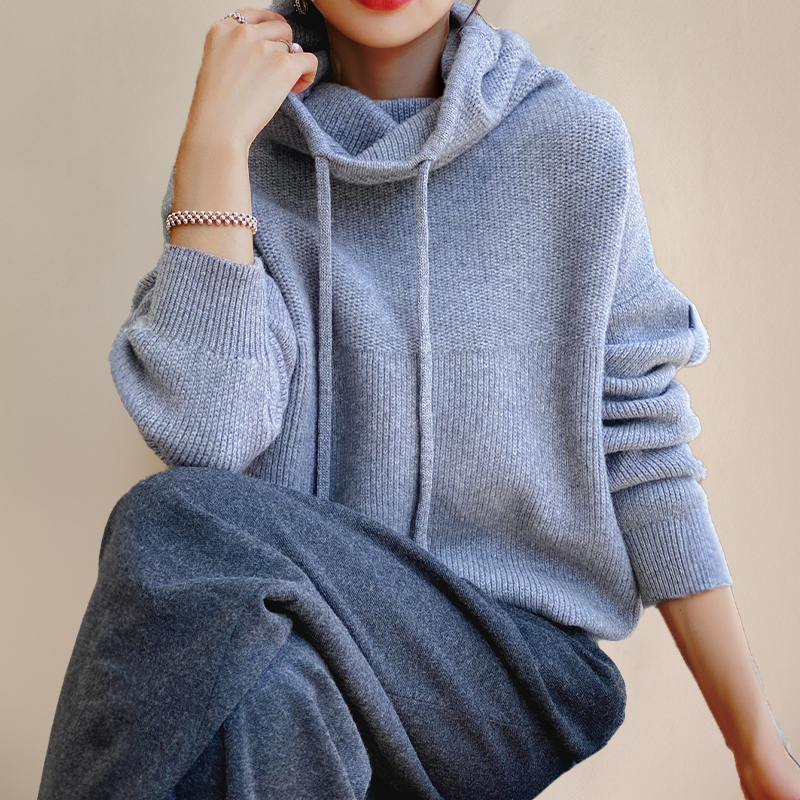 Hooded Drawstring Oversized Knit Sweater
