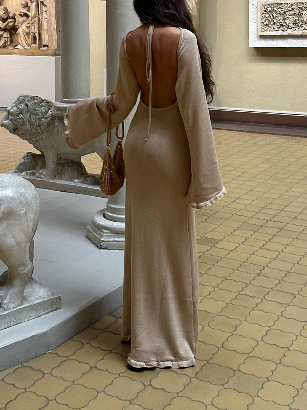 Refined Solid Backless Maxi Dress