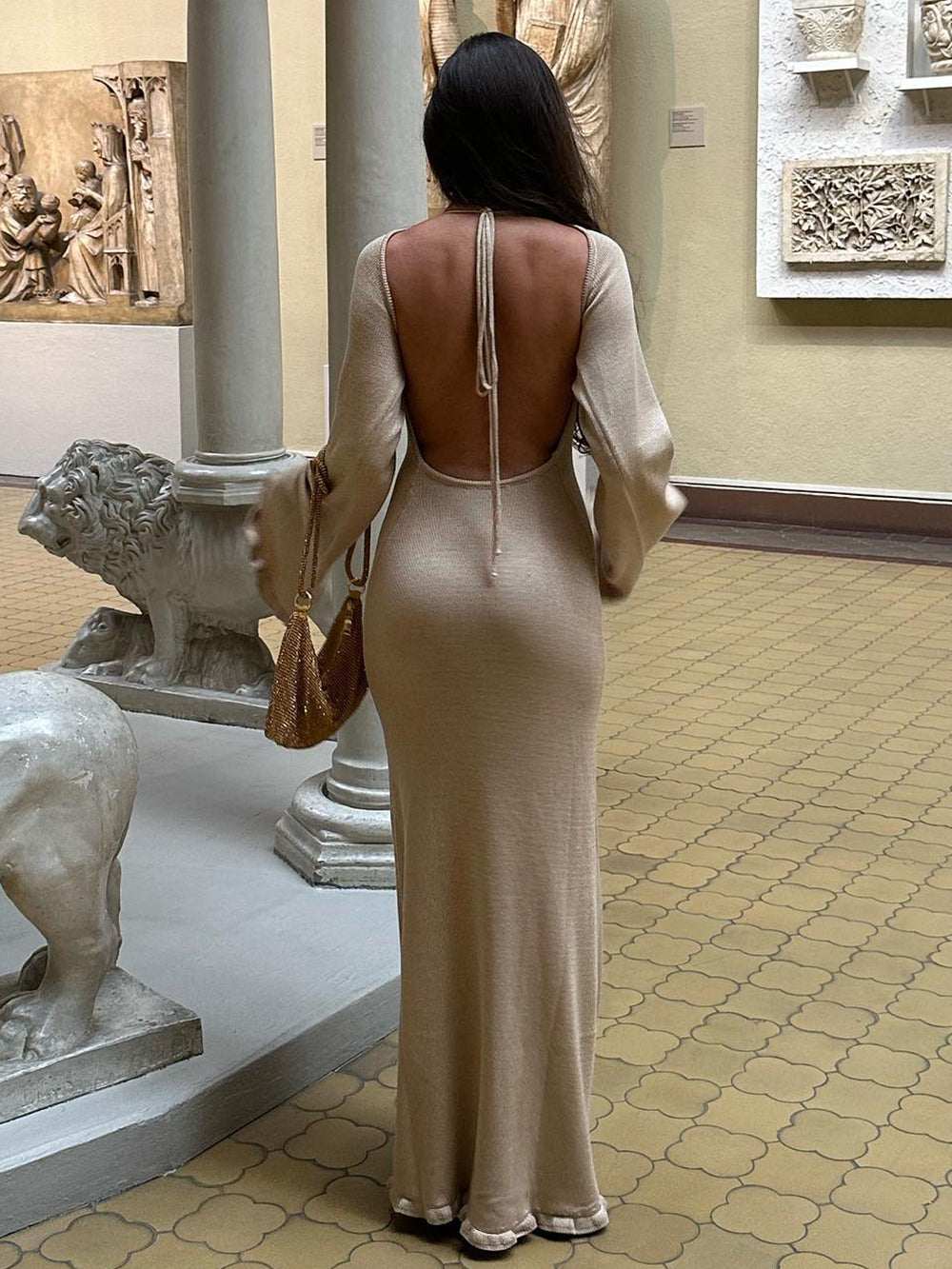 Refined Solid Backless Maxi Dress