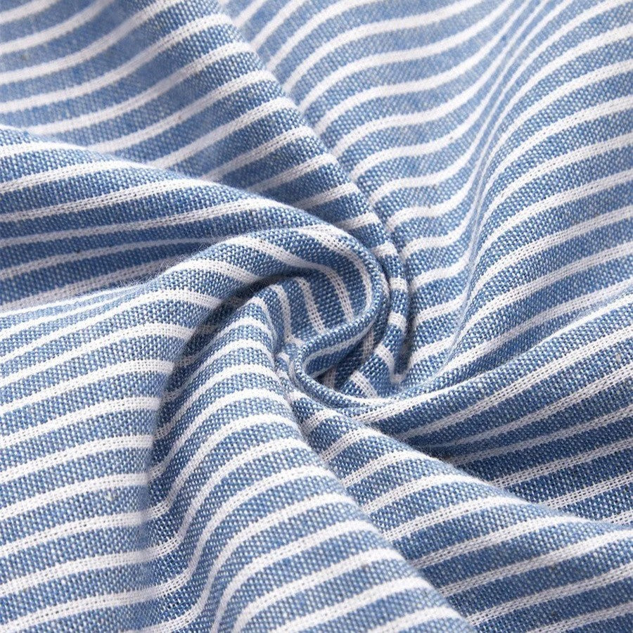 Striped Round Neck Short Sleeve Button Detail Midi Dress