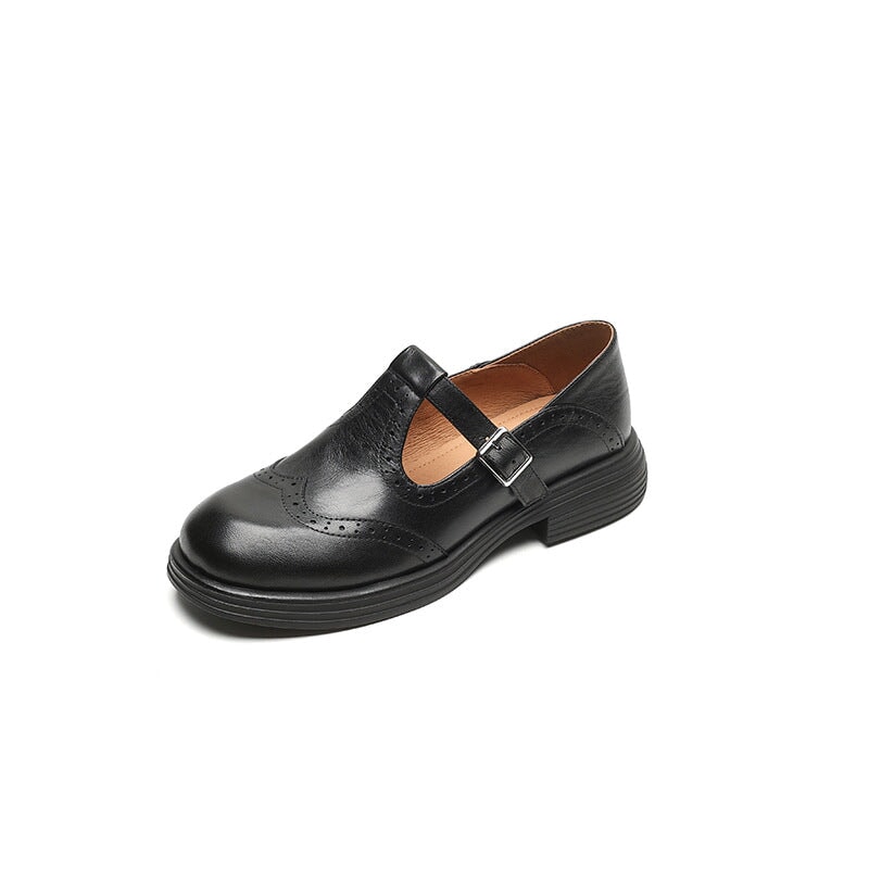 T-Bar Brogue Buckle Flat Mary Jane Shoes
