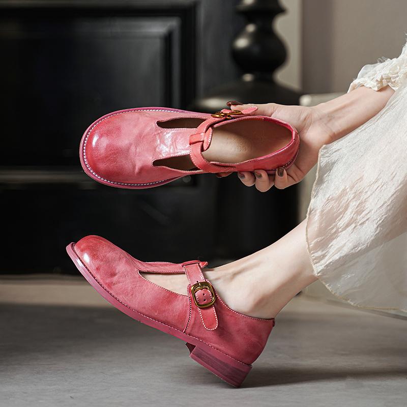 Round Toe T-Strap Buckle Flat Mary Janes
