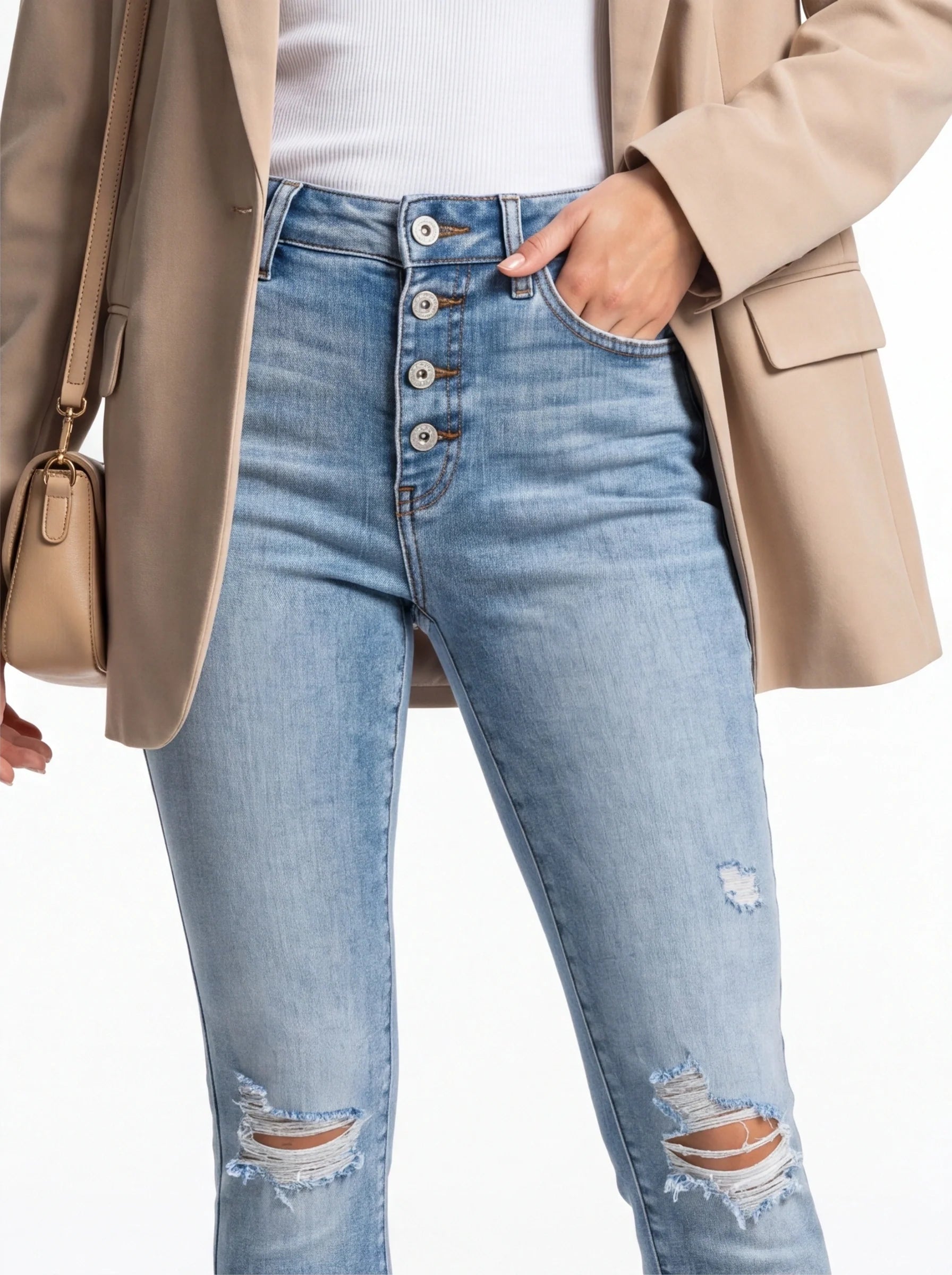 Indigo Pants Ripped High Waisted Denim