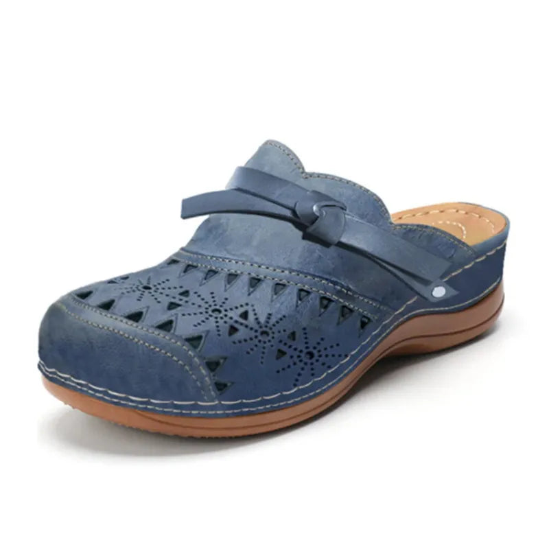 Cutout Floral Slip On Wedge Clog Mules