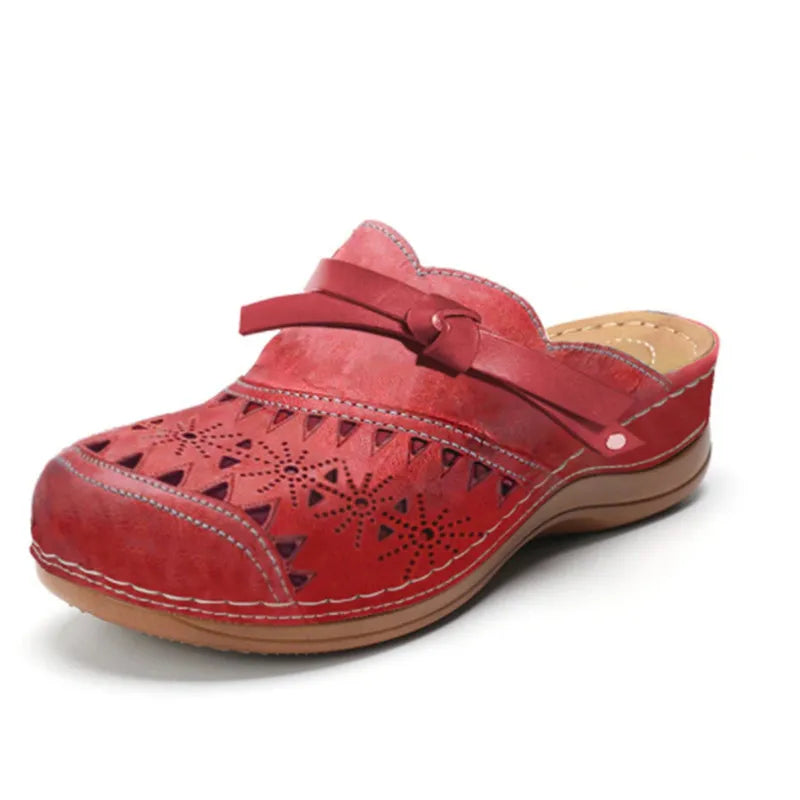 Cutout Floral Slip On Wedge Clog Mules