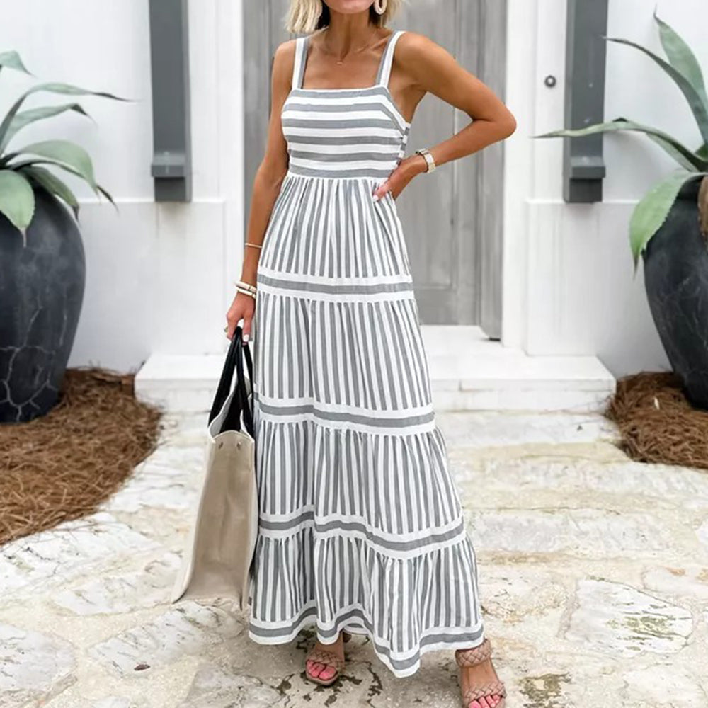 Popular Striped Print Sleeveless Maxi Dress