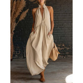 Halter Neck Deep V-Neck Pocket Maxi Dress 4