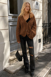 Lantern Sleeve Cable Knit Sweater