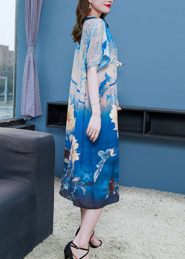 Floral Print Round Neck Short Sleeve Shift Midi Dress