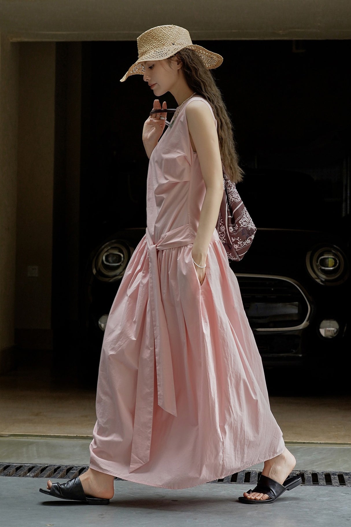 Pleated Tie Strap Lightweight Boho Dress