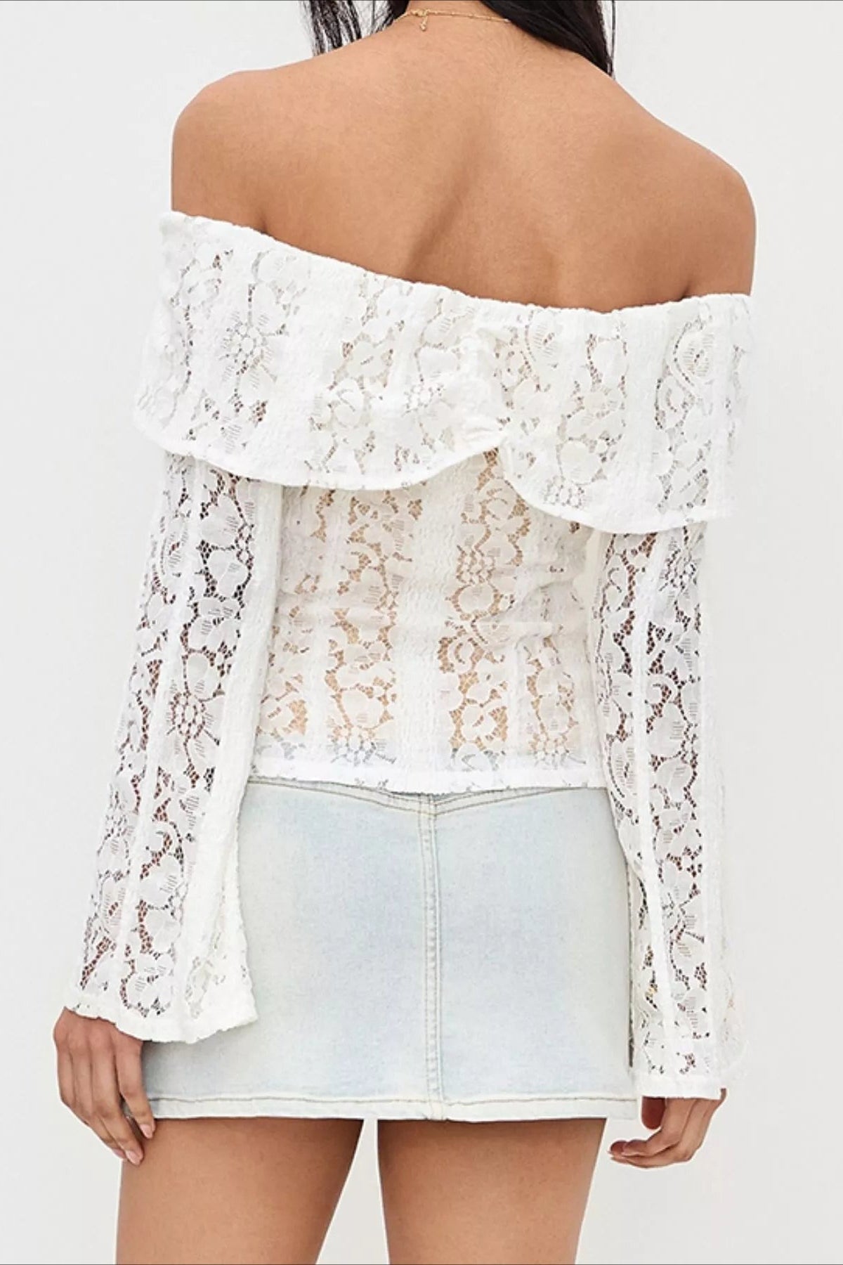 Off Shoulder Floral Lace Tie Front Bell Sleeve Top 2