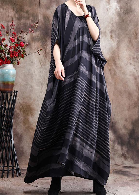 Brushstroke Stripe Deep V-Neck Kimono Sleeve Oversized Kaftan Maxi Dress