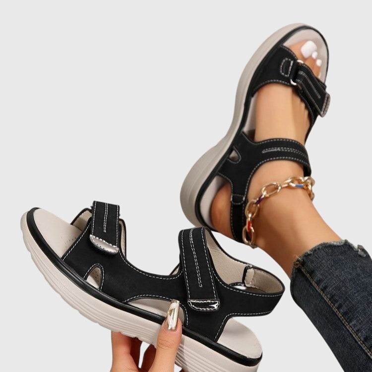 Open Toe Hook and Loop Strap Platform Sport Sandals