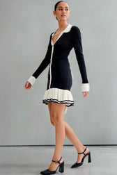 Pearl Button Ruffled Collar Knit Sweater Dress 5