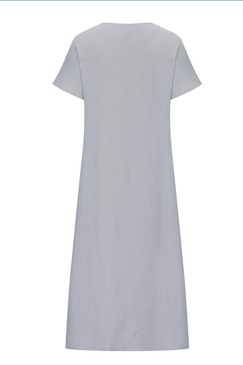 Linen Cotton Embroidered Slit Dress