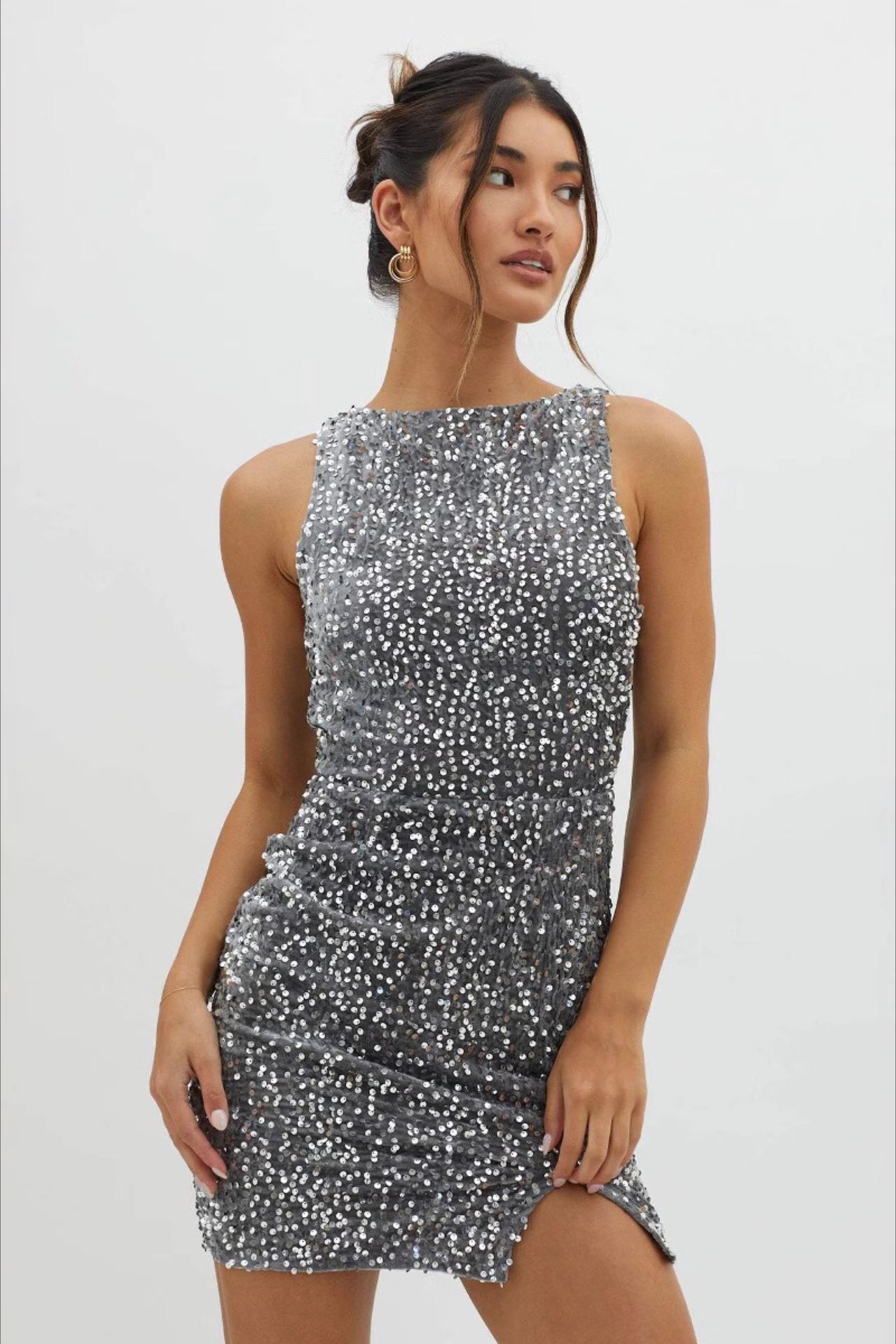 Sequin High Neck Sleeveless Bodycon Mini Party Dress