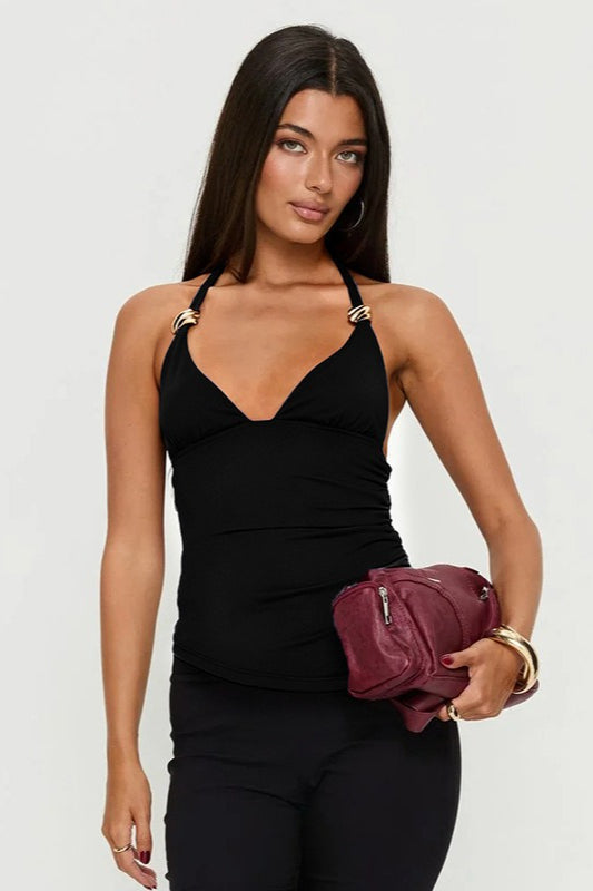 Halter Neck Backless Smocked Cami Top
