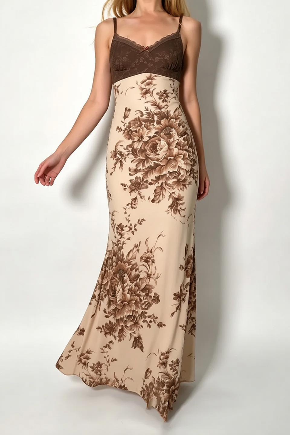 Lace Panel Bustier Retro Floral Slip Dress