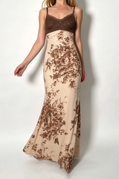Lace Panel Bustier Retro Floral Slip Dress