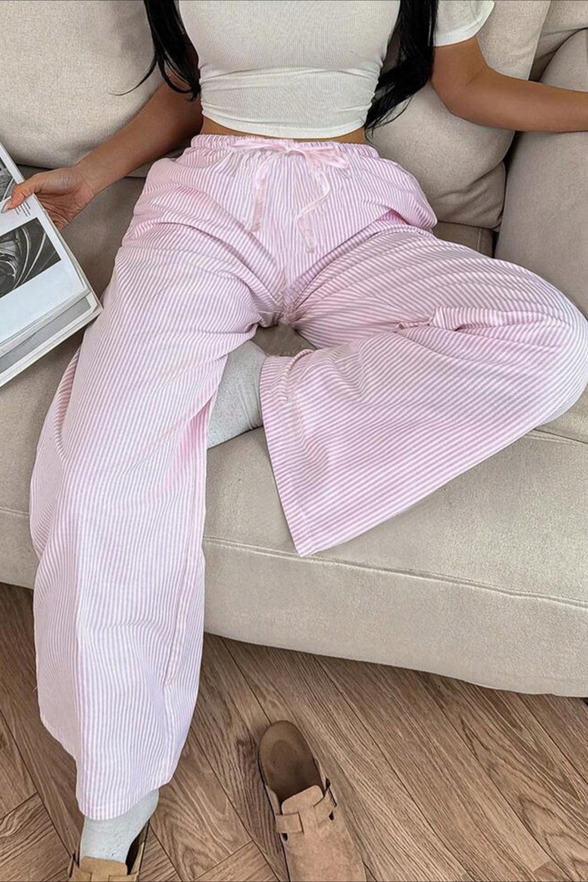 High Waist Striped Wide Leg Loose Streetwear Pants