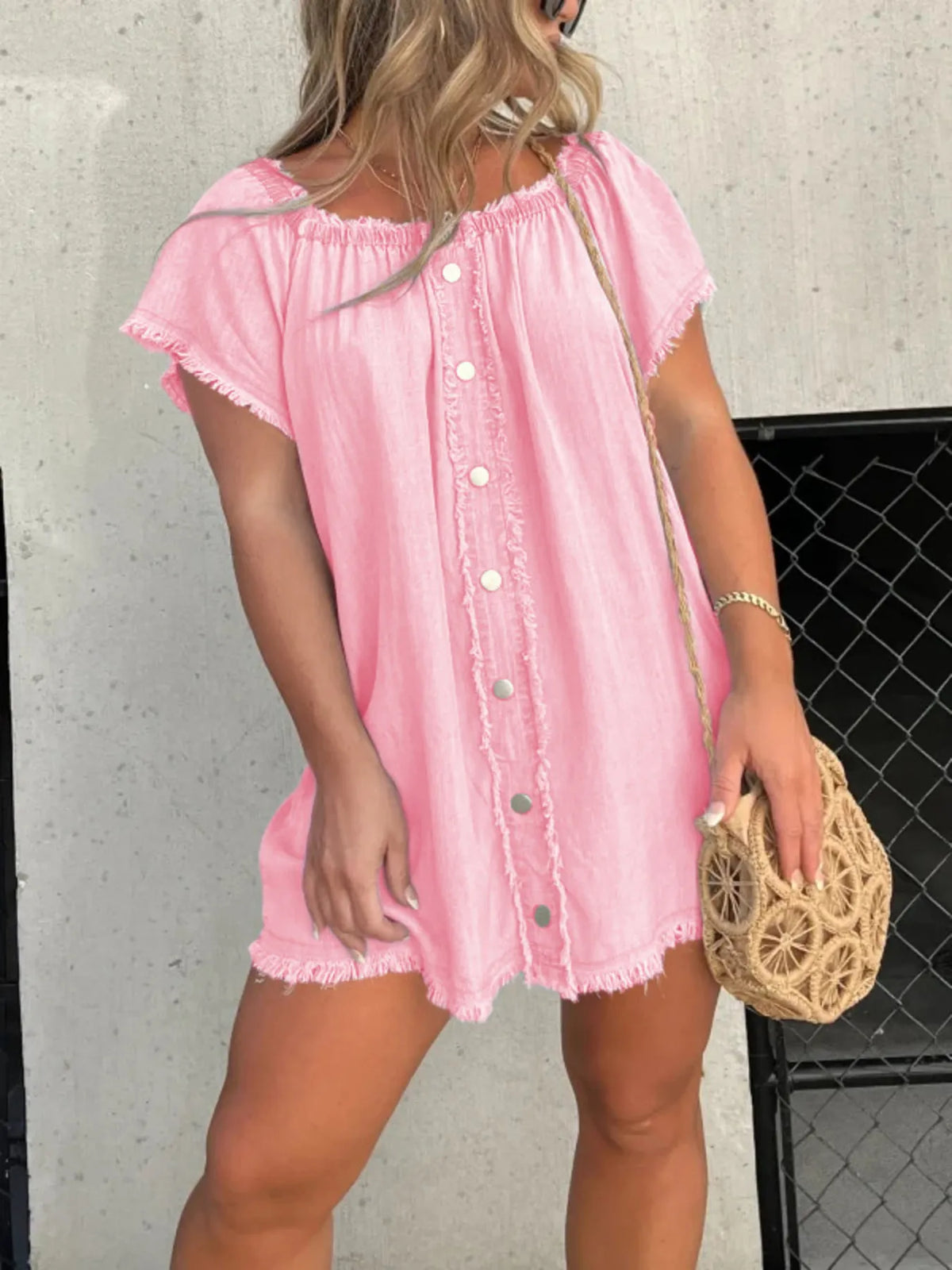 Full Size Raw Hem Mini Denim Dress Plus Size