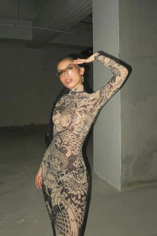 Weird Puss Mesh Print Maxi Dress 4