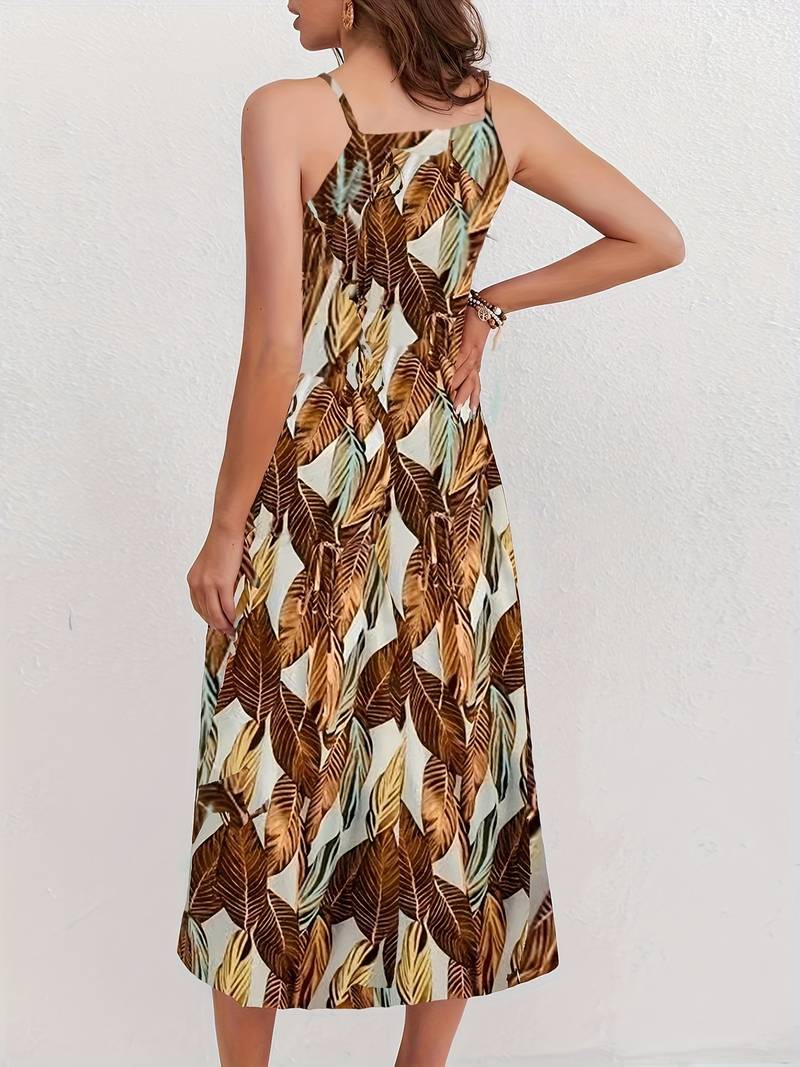 Jocelyn Boutique Halterneck Beach Dress with Leaf Pattern Premium Wardrobe Essential