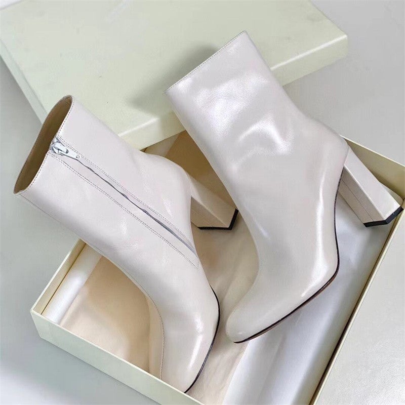 Classic Elegant Ankle Boots with 100% Sheepskin Lining High Heel Side Zipper Boots