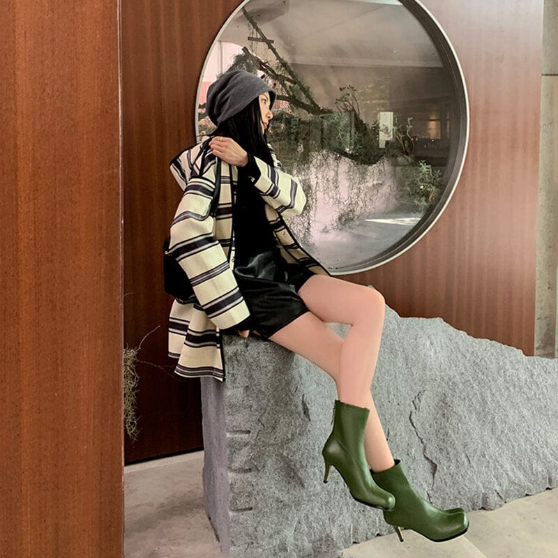 Sheepskin Slimming Boots Elegant Glove-Like Ankle Boots Sculptural Heel Back Zipper Boots