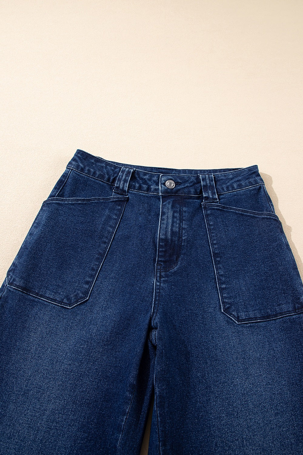 High Waist Front Patch Pocket Wide Leg Trouser Jeans 7
