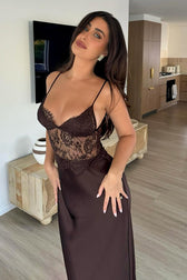 Low Plunge Lace Insert Open Back Lace Dress