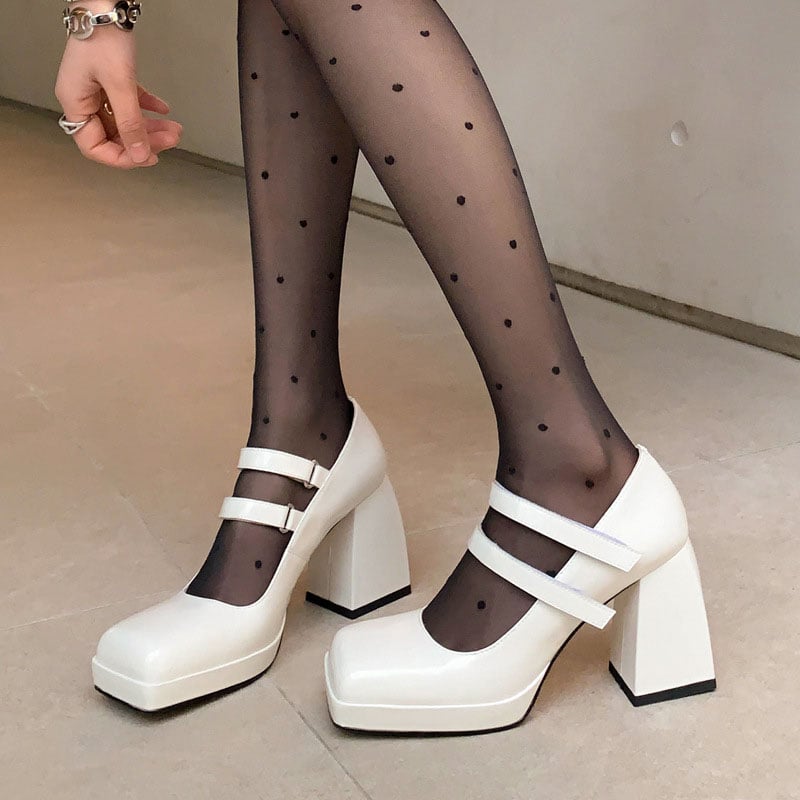 Liolya Square Toe Block Heels Mary Jane Shoes