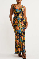Forever Mine Satin Exclusive Botanical Print Slip Maxi Dress - View 8