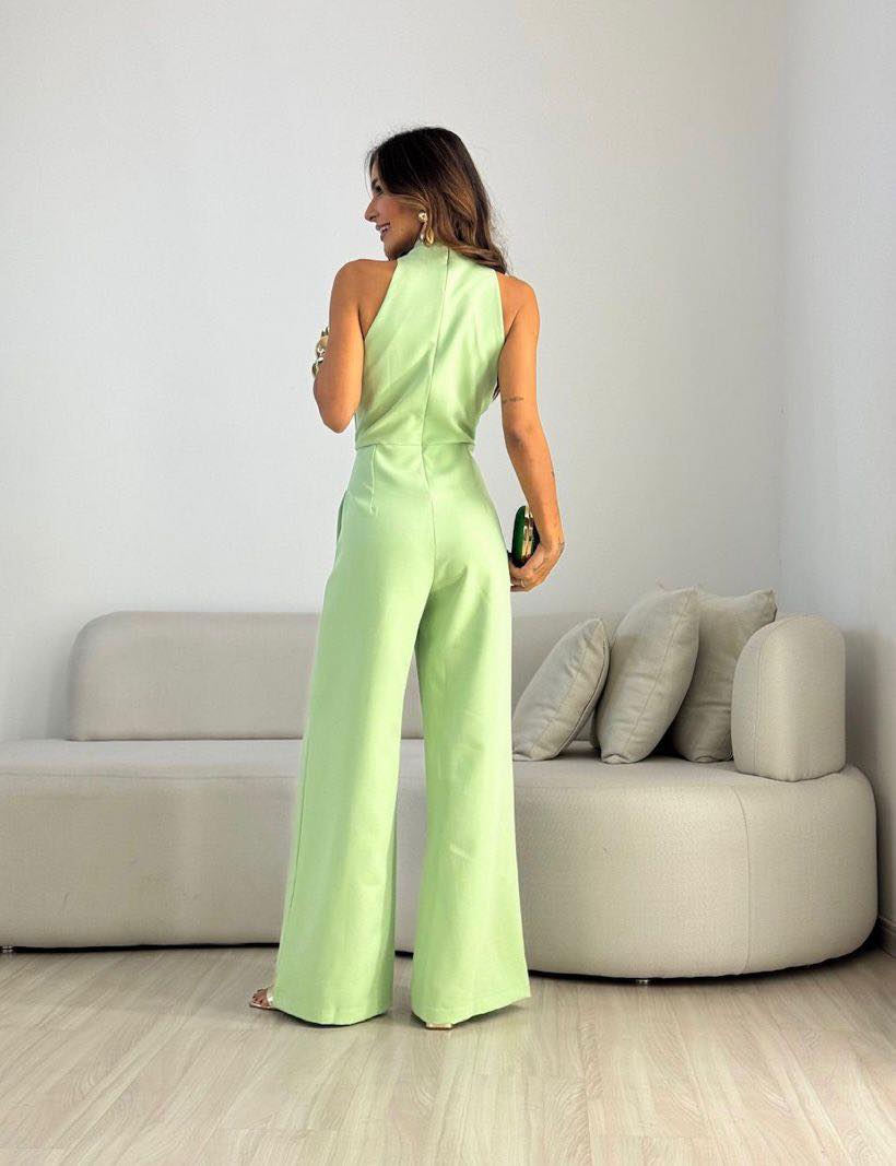 Halter Neck Tie Front Wide Leg Jumpsuit
