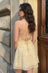Floral Cross Tie Back Open Mini Slip Dress
