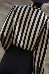 Striped Plus Size Satin Gold Button Elegant Workwear Blouse