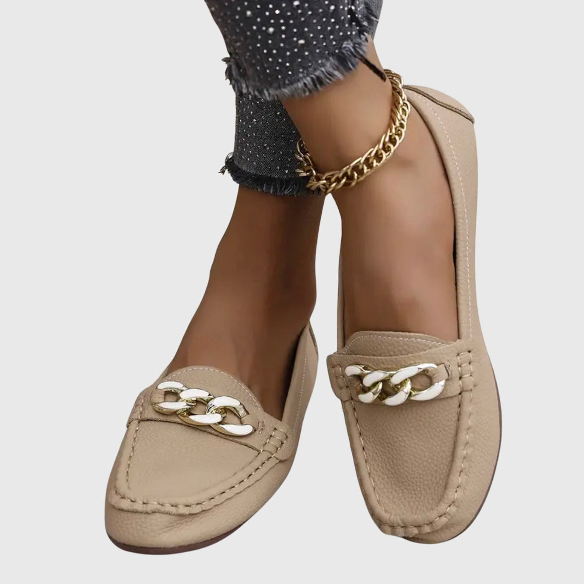 Chain Embellished Slip On Flat Loafers