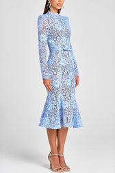 Sheer Hollow Out Belted Mermaid Lace Dress 4