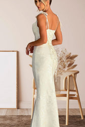 Solid Sash Backless Mermaid Formal Dress S / White