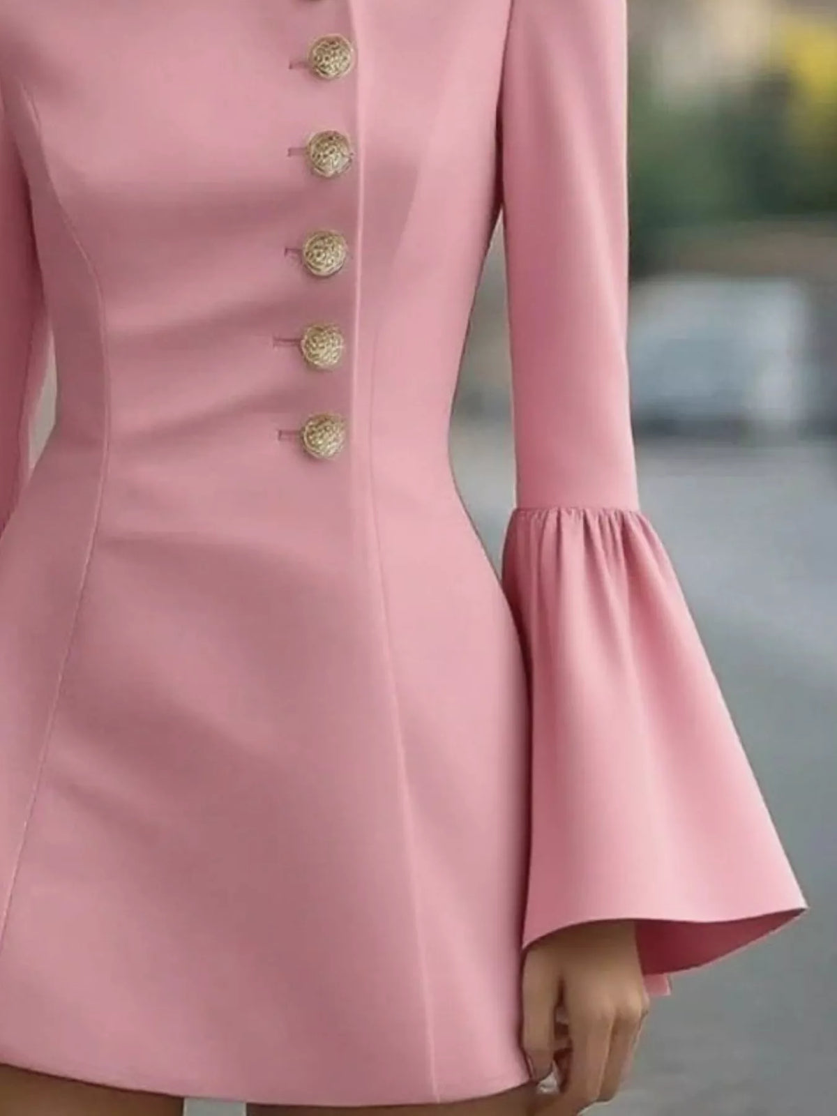 Velvet Mock Neck Bell Sleeve Button Front Mini Dress 6