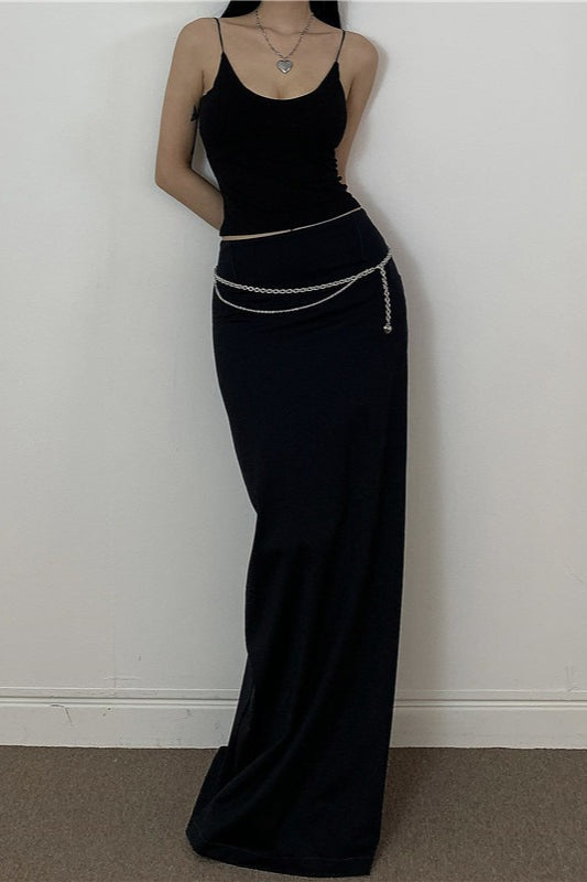 Low Rise Fold Over Ruched Waist Column Maxi Skirt 5