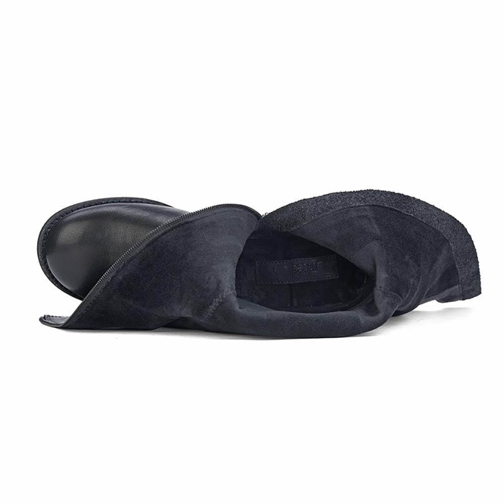 Wide Fit Handmade Soft��Leather Knee High Boots Side Zip Riding Boots Black Short Plush