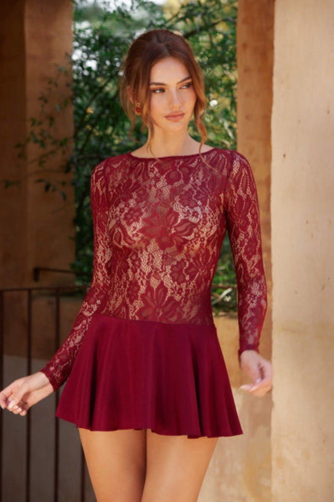Round Neck Bodycon Ruffle Lace Dress