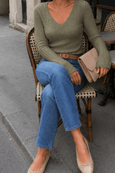 V-Neck Ribbed Skinny T-Shirt