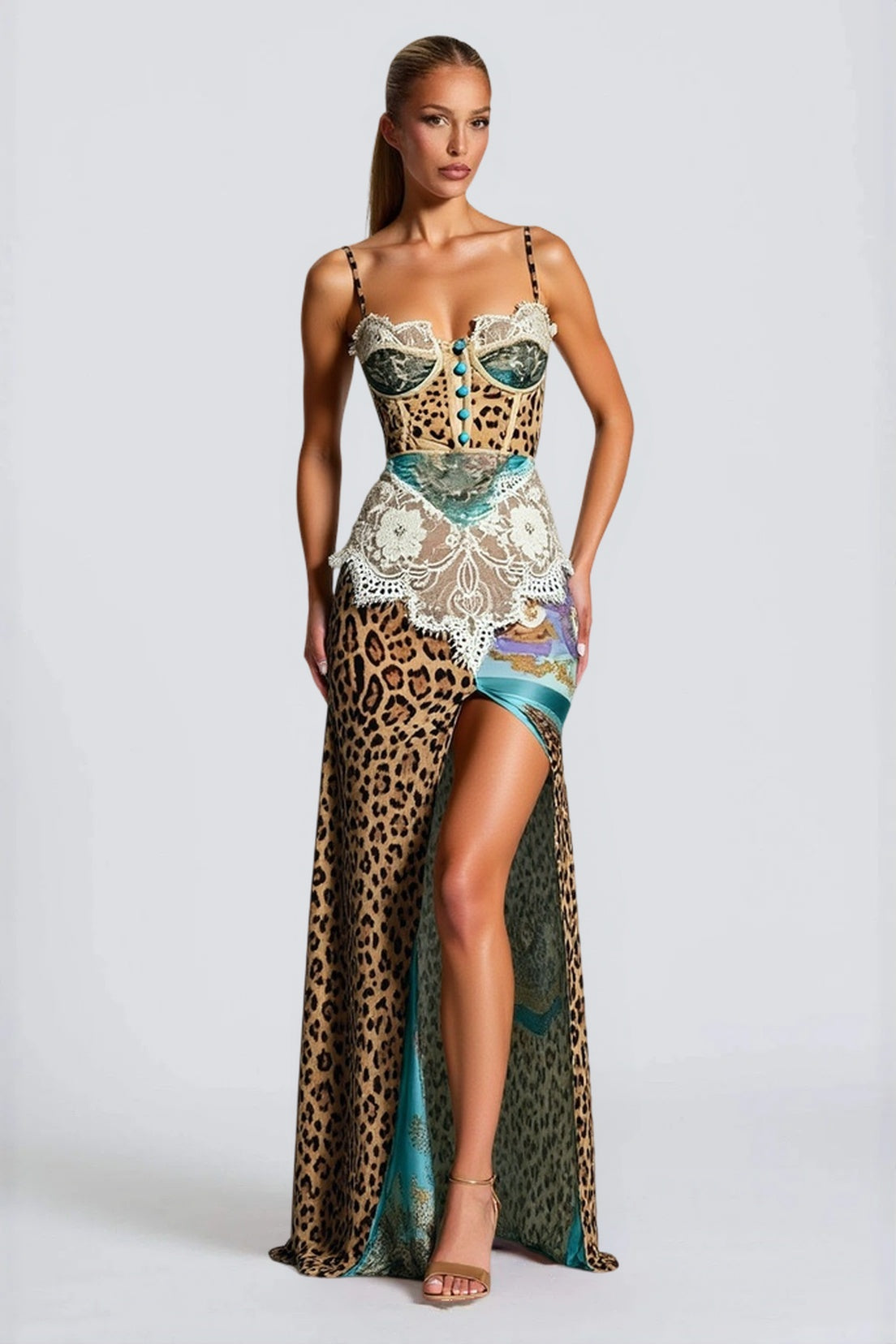 Lace Sheer Mesh Midi Dress