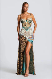 Leopard Lace Mesh Midi Dress